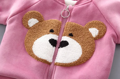 3Pcs Boys Suit Autumn And Winter Baby Girl Clothes Fleece Thickened Keep Warm Sets For Children Cute Bear Embroidery Clothing
