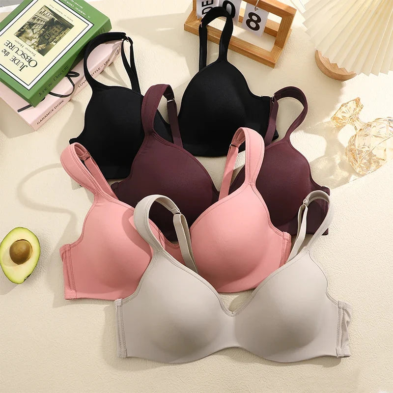 FINETOO Sexy Women Plus Size Underwire Full Coverage Unlined Seamless Bra Wide Straps Wireless Bras for Women Push Up Brassiere