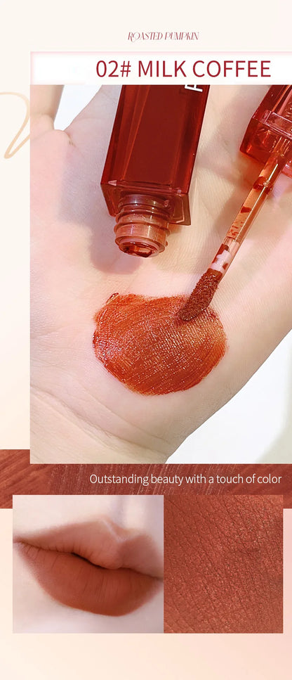 PEACHWHO Ruby Velvet Foggy Lip Glaze Matte Lip Stain Moisturizing Longlasting Waterproof Natural Smooth Silky Lipstick Cosmetics