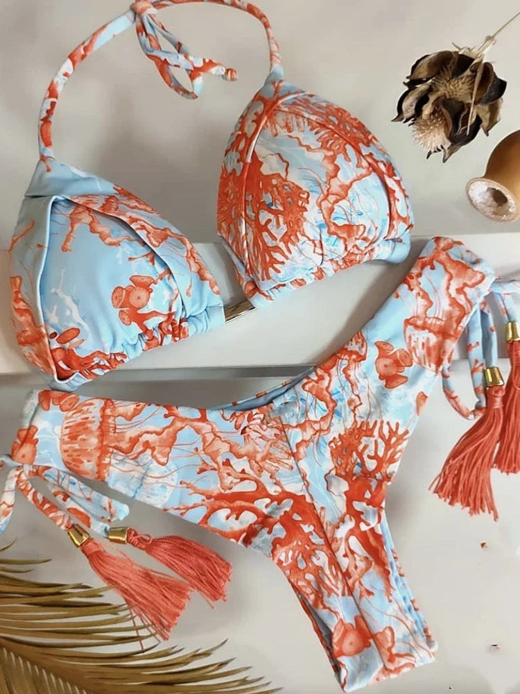 2022 Bikini Set Women Swimwear Push Up Swimsuit Bottom Print Brazilian Biquini Bathing Suit Swim Wear Beach