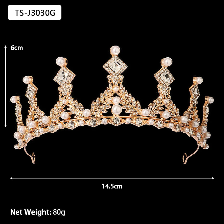 Efily Gold Color Wedding Tiaras and Crowns for Pearl Rhinestone Headband Bride Headpiece Jewelry