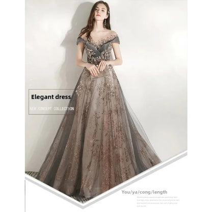 Banquet Evening Dress Dress Female 2025 New Style Temperament Company Annual Meeting Birthday Glitter Host Art Exam Tail Dress