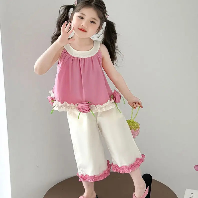 Children's Sets Floral Girls Set Summer New Kids Super Cute Short Sleeve Top