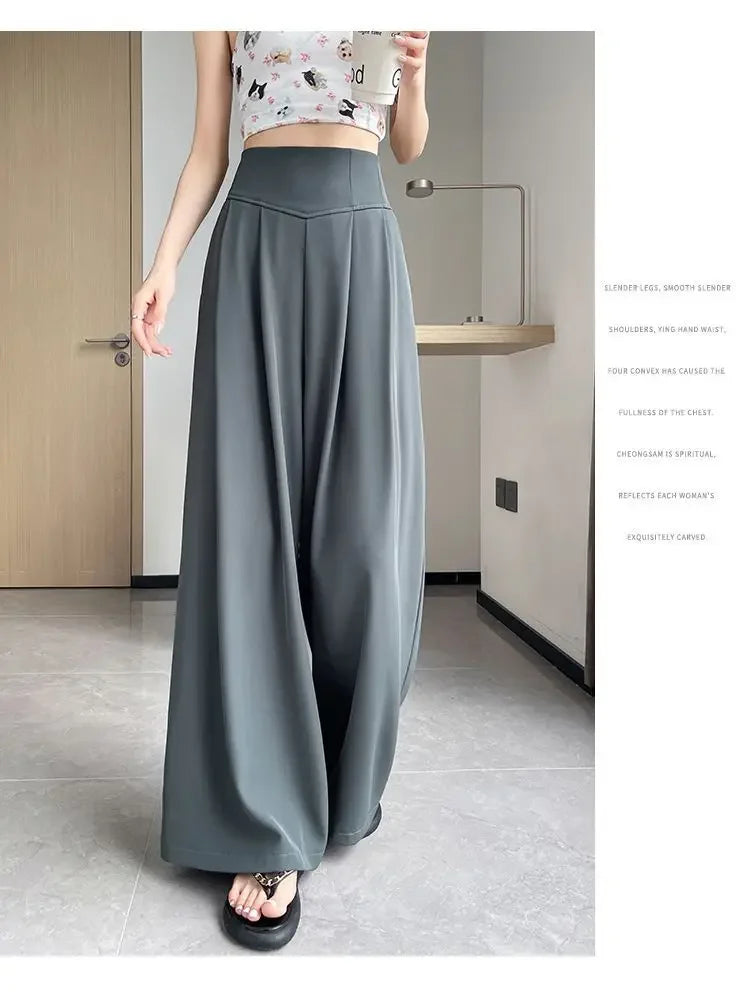 High Waist Wide Leg Straight Cut Casual Loose Long Pants Women's Suit Pants Spring Summer New Arrival Floor Length Trousers