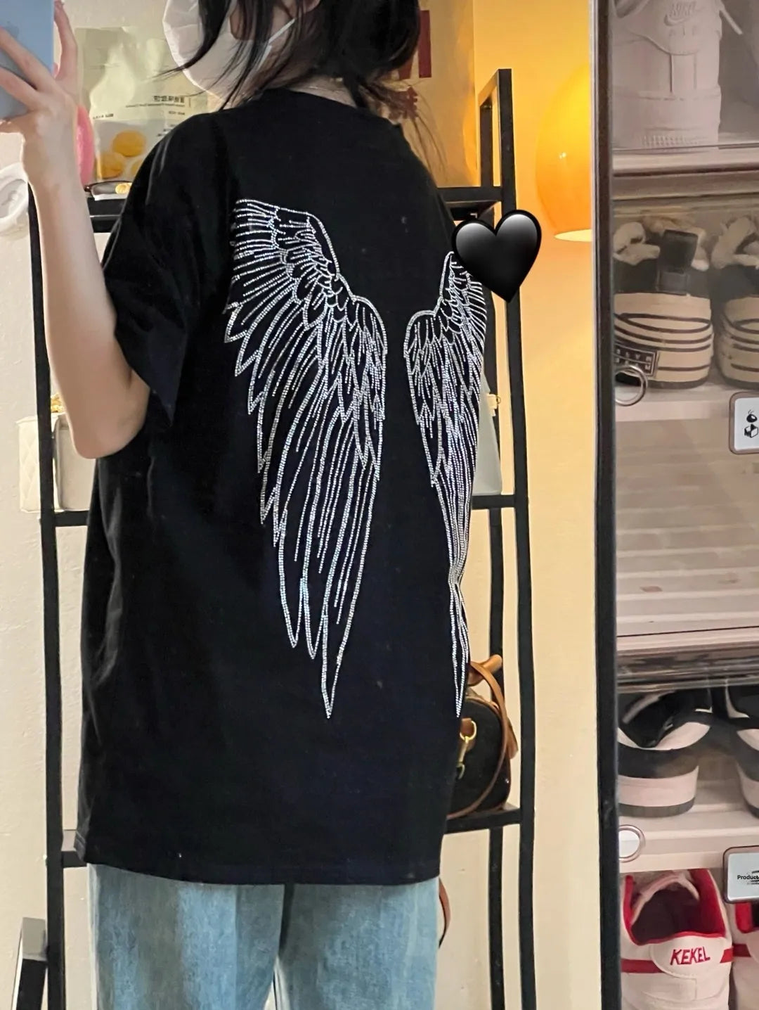 Heavyweight Cotton ort Sve T-irt with Wing Design for Couples Summer Street Sle Loose Fit Faionable And Trendy
