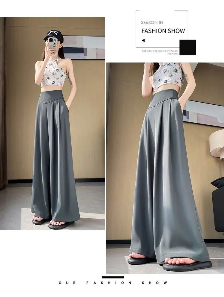 High Waist Wide Leg Straight Cut Casual Loose Long Pants Women's Suit Pants Spring Summer New Arrival Floor Length Trousers