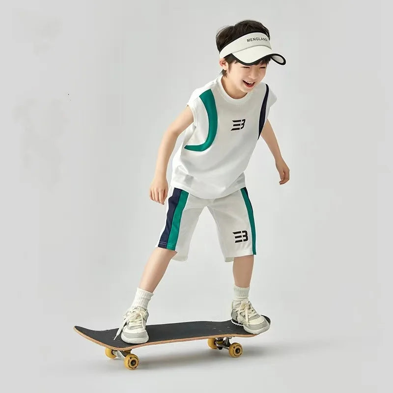 Boys Basketball Suit Summer Sportswear Comfortable Suit Vest Lightweight Shorts Children's Korean Version Handsome Two-piece Set