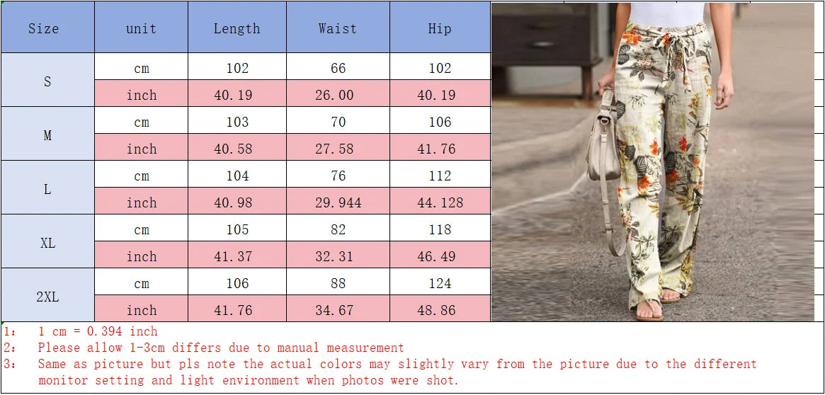 Women's Vintage Casual Printed Art Pants Pocket Strap Straight Leg Loose Comfortable Pants