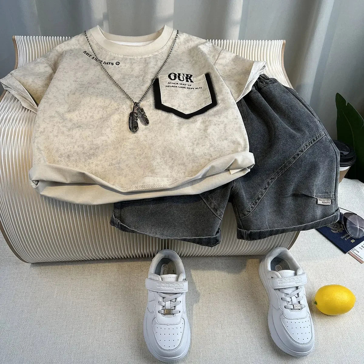 Hot Sale Fashion Baby Boy Suit Summer Clothes Short Sleeve T-shirt Short Jeans 2 Piece Set Kids Outfit  Children's Costume