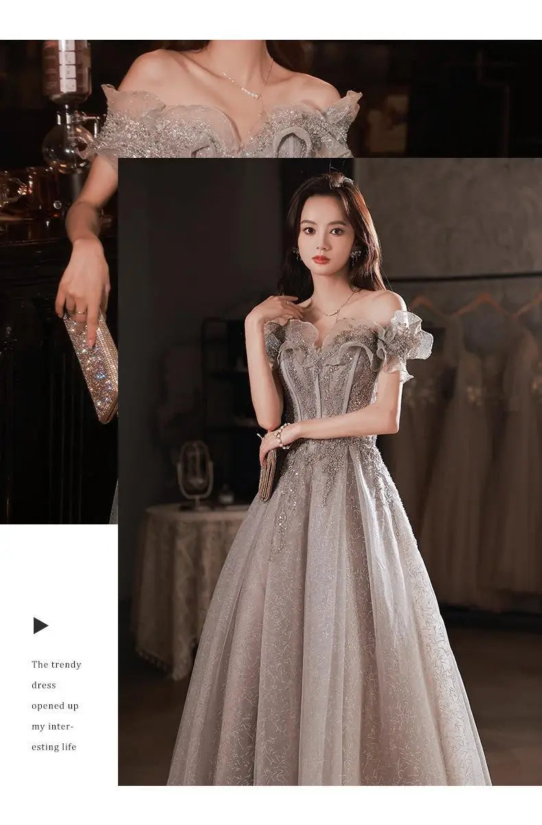 Banquet Evening Dress for Women New Style Spring and Summer One Shoulder Elegant Annual Meeting Host Fairy Style Birthday Dress