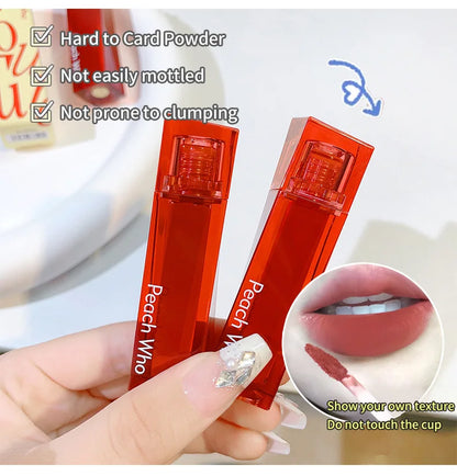 PEACHWHO Ruby Velvet Foggy Lip Glaze Matte Lip Stain Moisturizing Longlasting Waterproof Natural Smooth Silky Lipstick Cosmetics