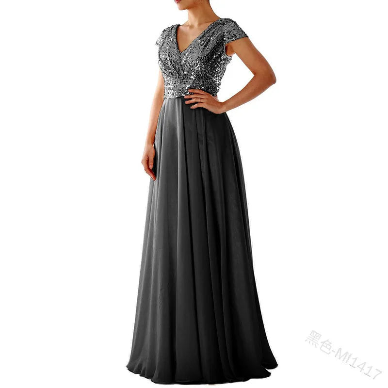 Women Formal Evening Dress Sexy Sequined V Neck Floor-length Dresses for Party Gatherings Banquets Proms Weddings Formal Events