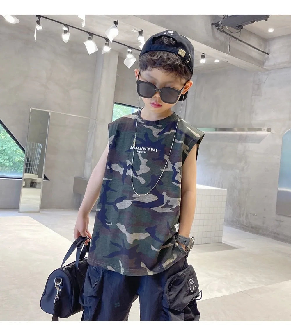Boys Camouflage Vest Set Summer New Style Children's Sleeveless T-shirt Shorts Two Piece Set