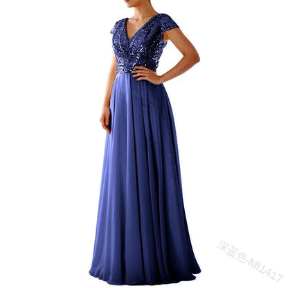 Women Formal Evening Dress Sexy Sequined V Neck Floor-length Dresses for Party Gatherings Banquets Proms Weddings Formal Events