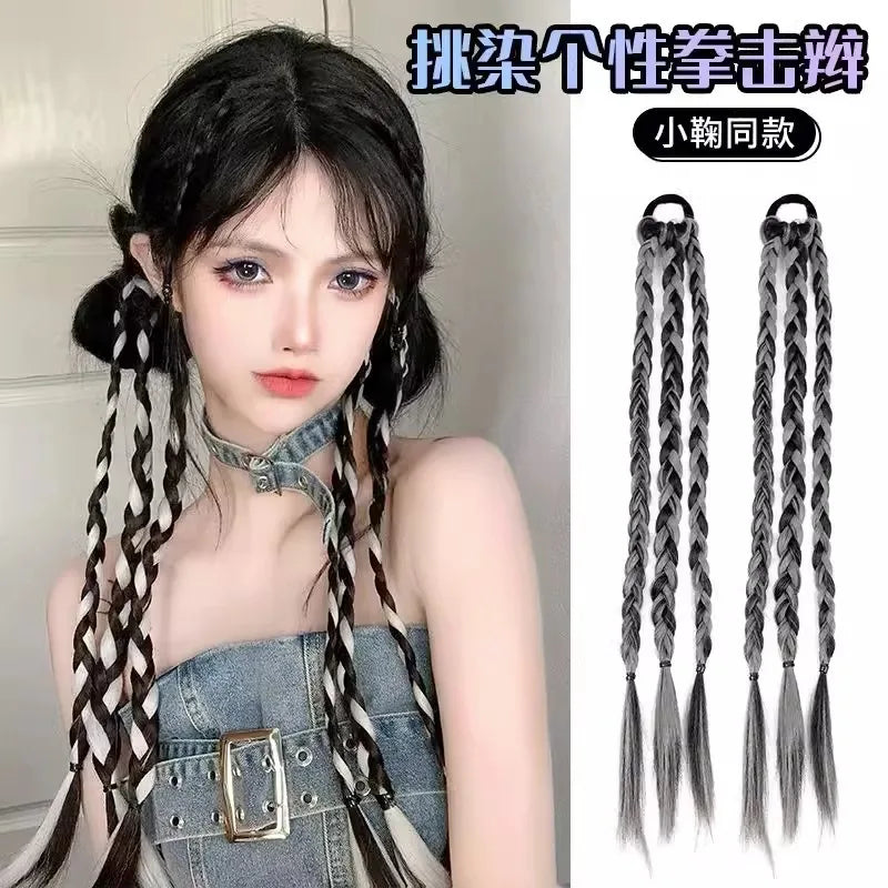 Children's boxing braids, wigs, headband, internet famous hot girls tie their hair, braids, rubber bands, girls' long hair, dirt