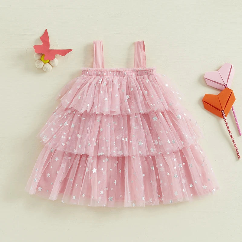 New Girls Dress Sweet Summer Kids Girl 3D Heart Tulle Dress Princess Children Sleeveless Birthday Vestidos Holiday Wear