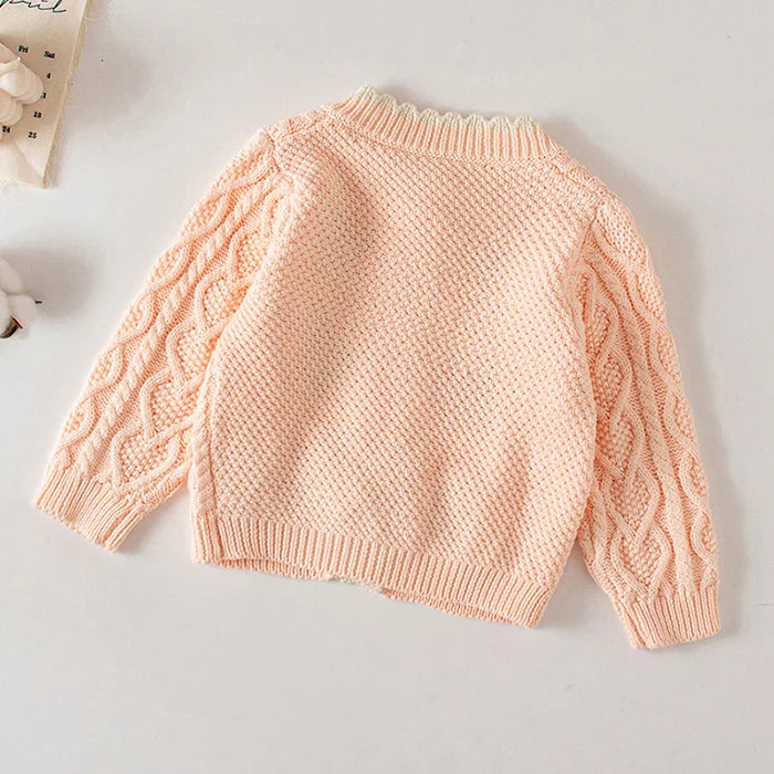 Winter Spring Baby Knitted Clothing Long Sleeved Floral Embroidery Knitting Coat Newborn Baby Girls Knitting Cardigan Sweater (Available)