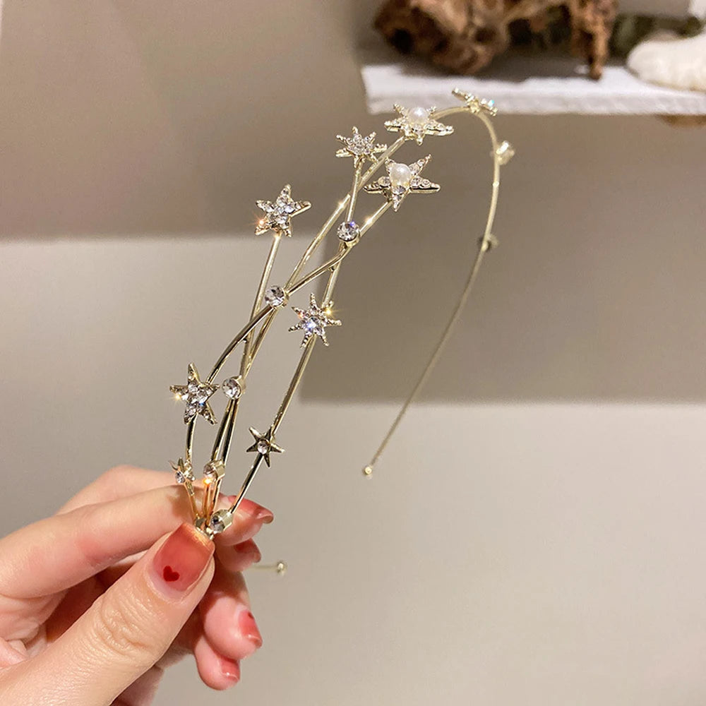 Elegant Hair Accessories Women Non-slip Hair Hoop Girls Star Headband Crystal Hairbands Hollow Leaves Braided Tool