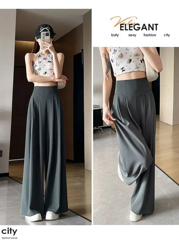 High Waist Wide Leg Straight Cut Casual Loose Long Pants Women's Suit Pants Spring Summer New Arrival Floor Length Trousers