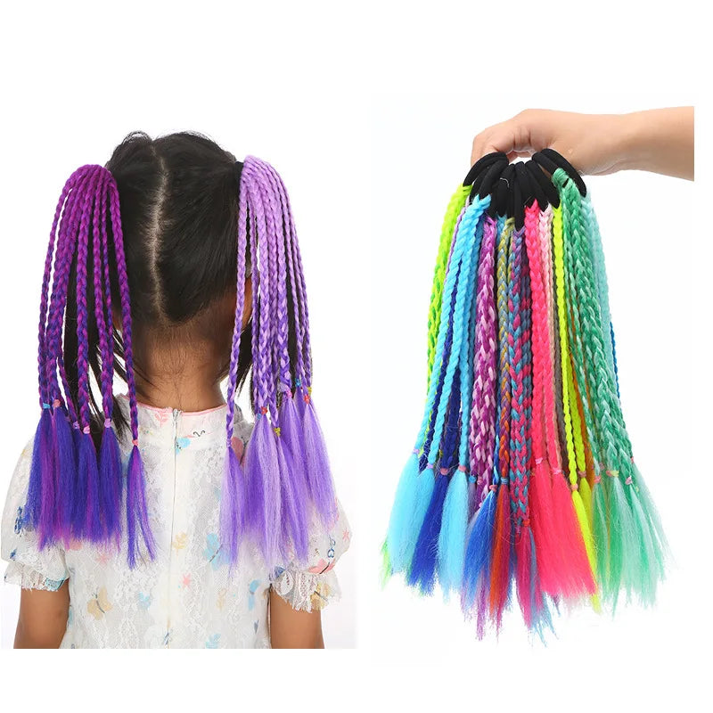 Girls Dirty Braids Colorful Twist Tie Wigs Ponytail Kids Hair Accessories Headbands Rubber Bands Princess Headwear