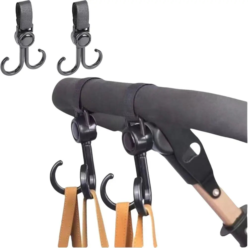 360 Degree Rotating Heavy Duty Handlebar Hanging Clamp On Heavy Duty Stroller Hook Double Hook Hands Free Hanging Hook Stroller (Available)