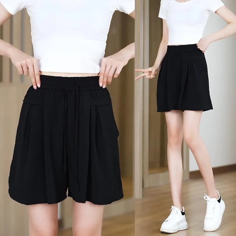 Summer Ice Silk Wide Leg Pants Women's Loose Casual Long Trousers High Waist Korean Sle Polyester Fiber Drapey Sumi Pants