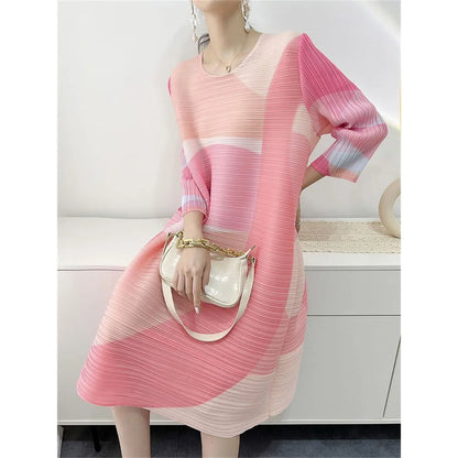 Womens Dresses Evening Dresses New Beautiful Printed Pleated Dress Summer age Plus size Fashion Loose Mid-year Long Female Skirt