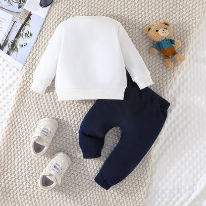 Boys and Girls Autumn and Winter New Cartoon Letter Hat Bear Embroidered Long Sleeve Hoodie Long Pants Two Piece Set