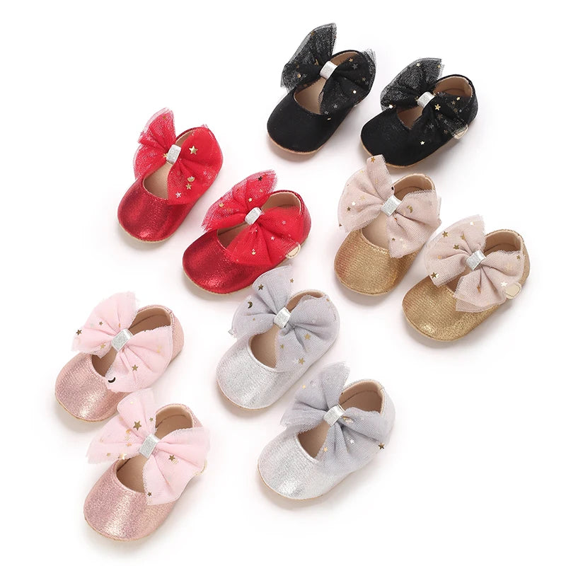 Spring and Autumn New Girl Baby Princess Shoes Mesh Bow 0-12 Months Baby Shoes Single Shoes Learning Walking Shoes