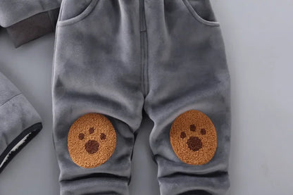 3Pcs Boys Suit Autumn And Winter Baby Girl Clothes Fleece Thickened Keep Warm Sets For Children Cute Bear Embroidery Clothing