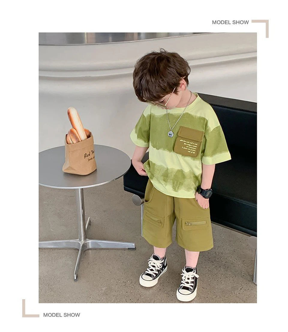Boys Summer Clothes Set Camouflage Short Sleeve T-shirt + Cargo Shorts 2PCS Kids Casual Streetwear Outfit Two-piece set