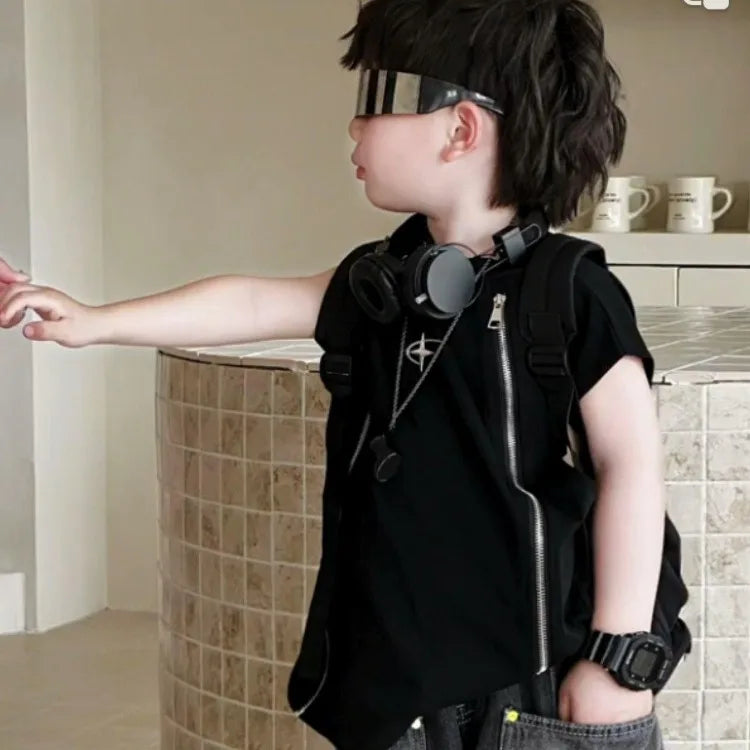 Boys' Korean Vintage Distressed Jeans 100% Cotton Streetwear Kids' Trendy Outfit