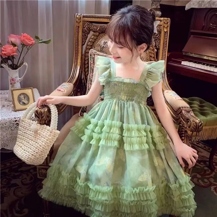 Baby Girls' Summer and Spring New Dress Butterfly Mesh Princess Fashion and Beautiful Kids Outwear Evening Dress