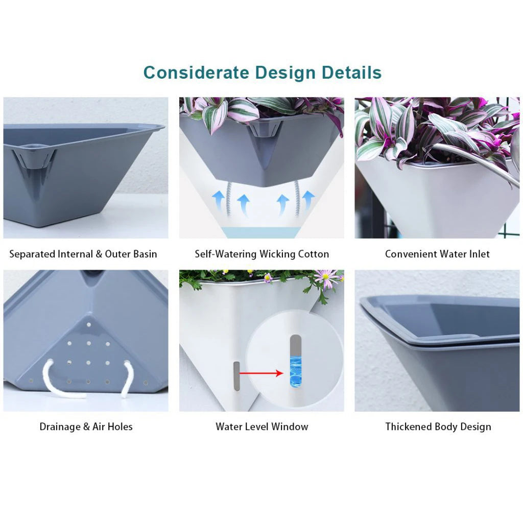 Fashion Triangular Wall Mounted Flower Pots Self Watering Hanging Basin for Plants Lazy Flowerpot Office Home Garden Accessories