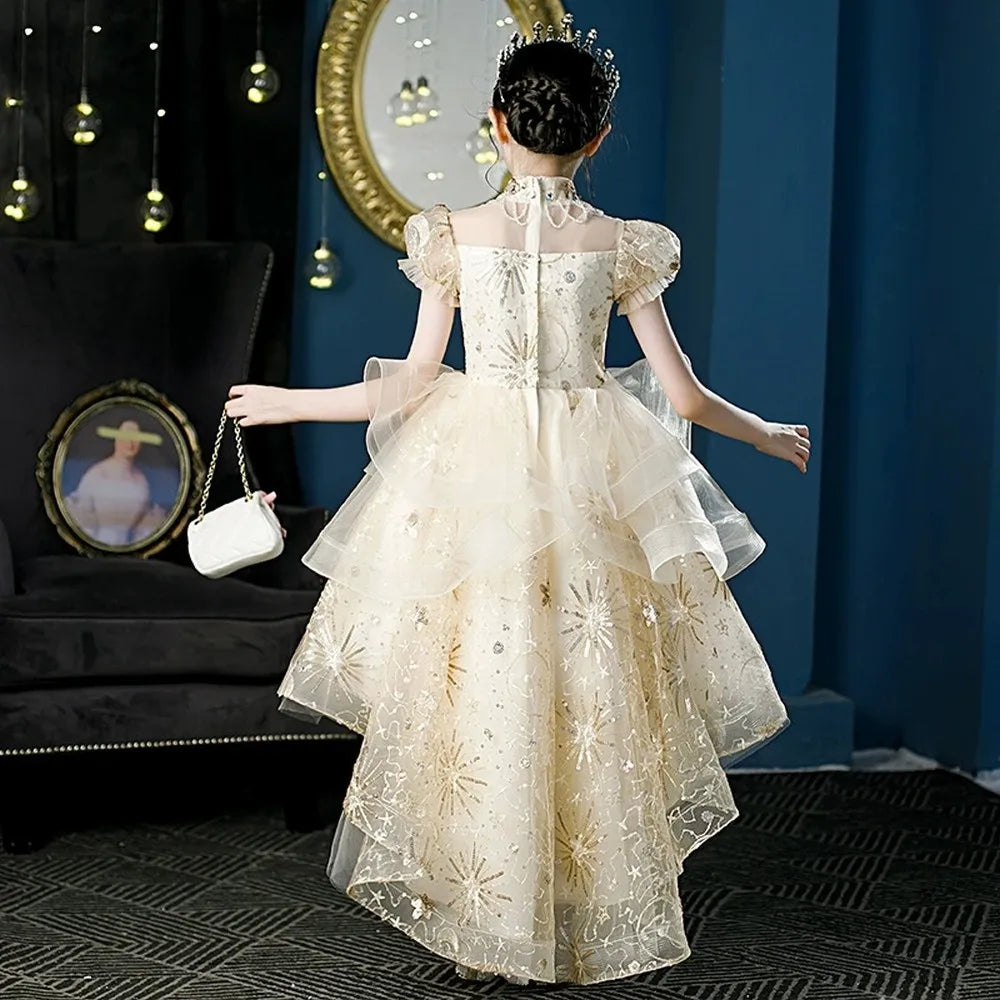 Champagne Princess Special Occasion Flower Girl Dress Wedding Pary Prom Birthday First Communion Baby Child Kid Pageant Gown