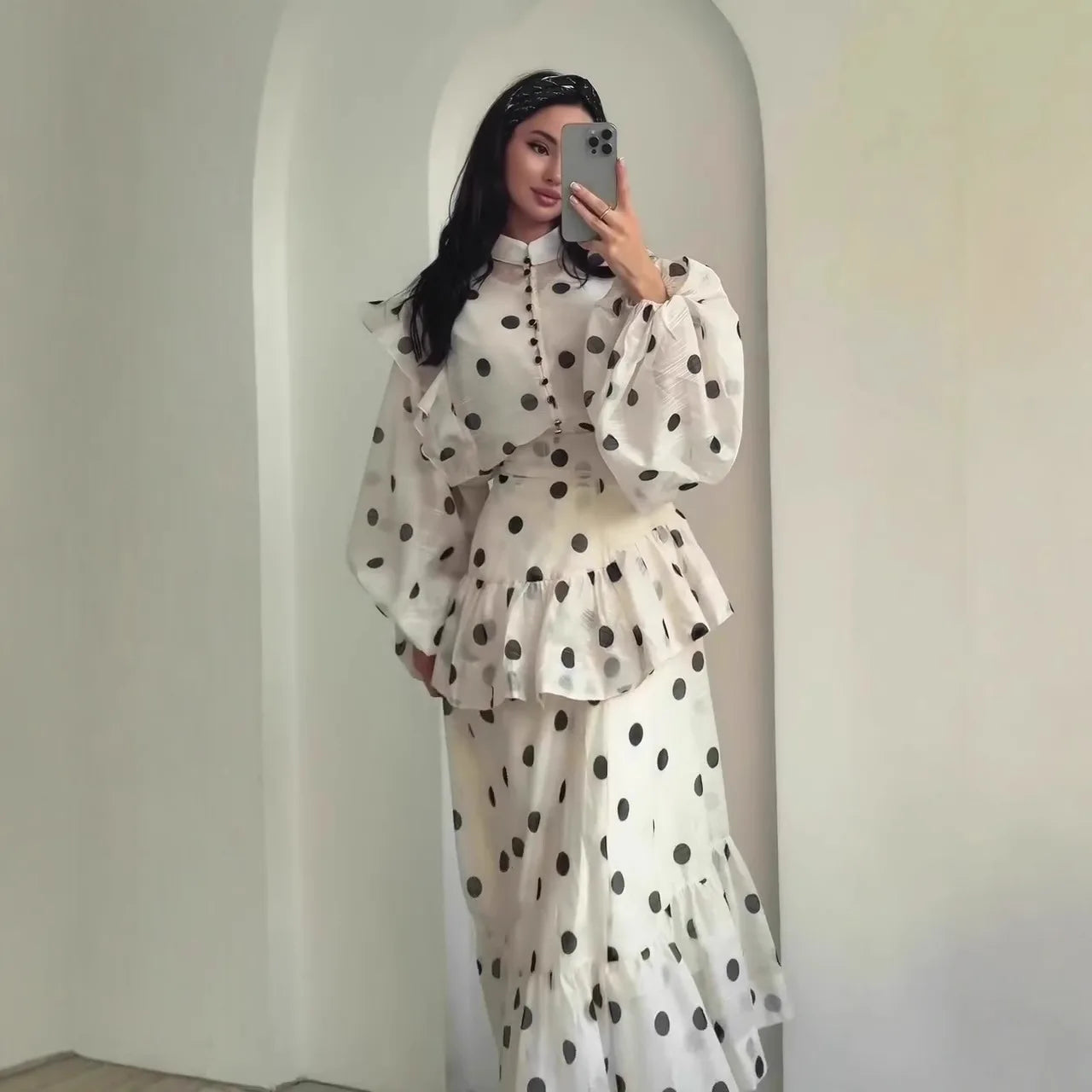 Women Abayas Party Dresses Dot Print Eid Ramadan Ruffles Vestidos Morocco Dubai Muslim Jalabiya Kaftan Islam Arab Long Robe