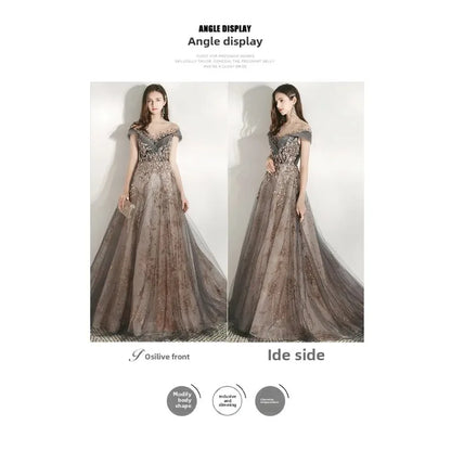 Banquet Evening Dress Dress Female 2025 New Style Temperament Company Annual Meeting Birthday Glitter Host Art Exam Tail Dress