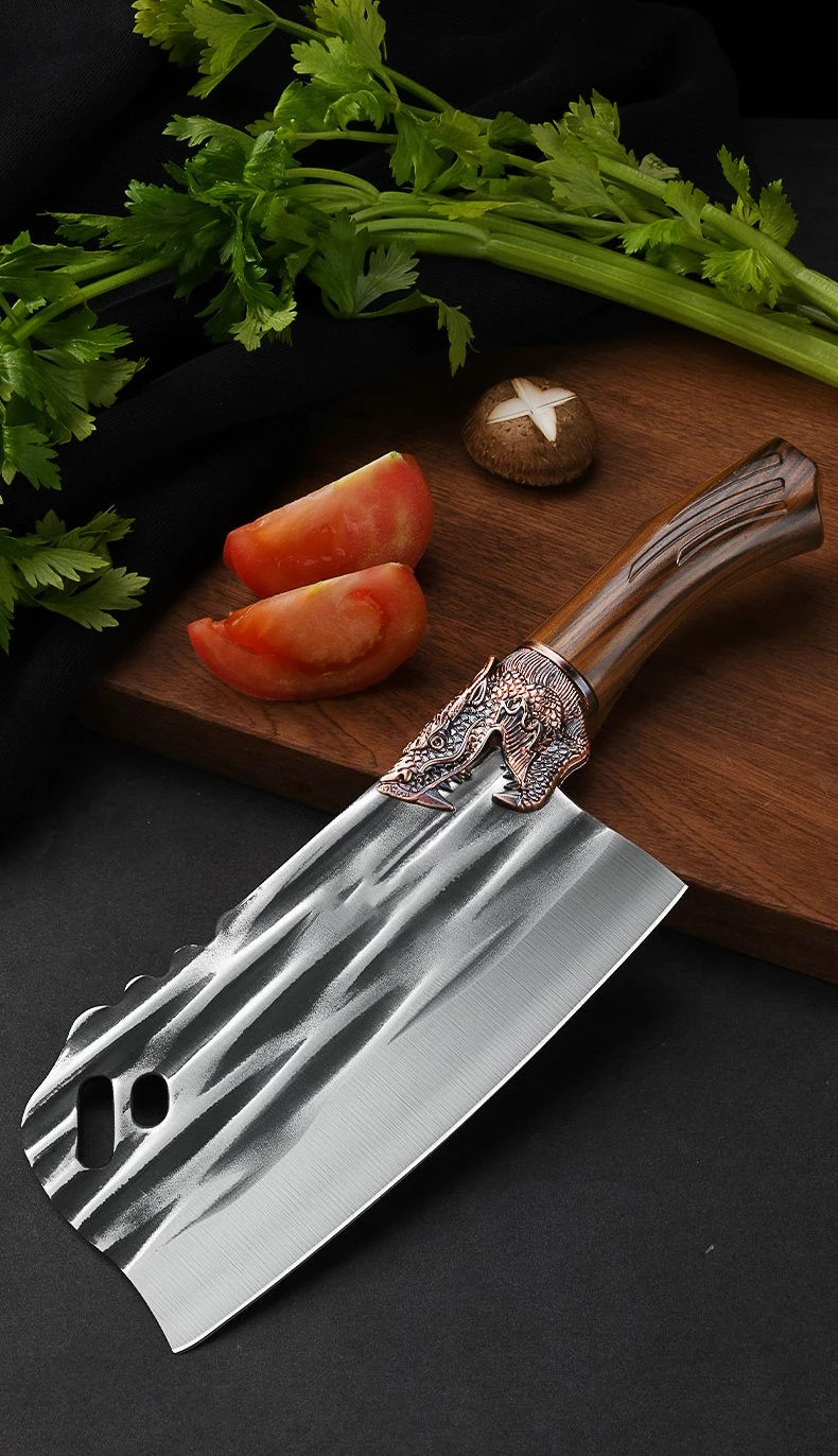 Loong Head Handle Chopping Knife Handmade Forged Bone Knife Butcher Chef's Slicing Knives Cleaver Cooking Knife Kitchen Utensil