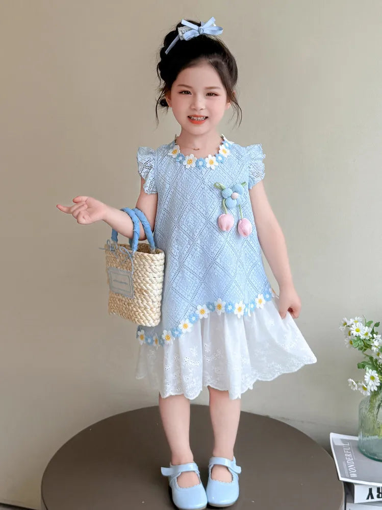 New Children's Fly-sleeved Skirt Summer Dress Girls Princess Dress Girls Vest Skirt