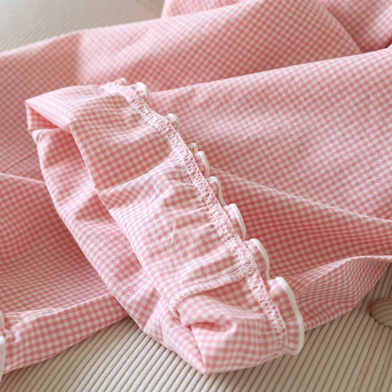 Spring and Summer Thin Loose Size Plaid Design Women's Pajama Pants Elastic Waist Casual Homewear Women Nine-point Trousers