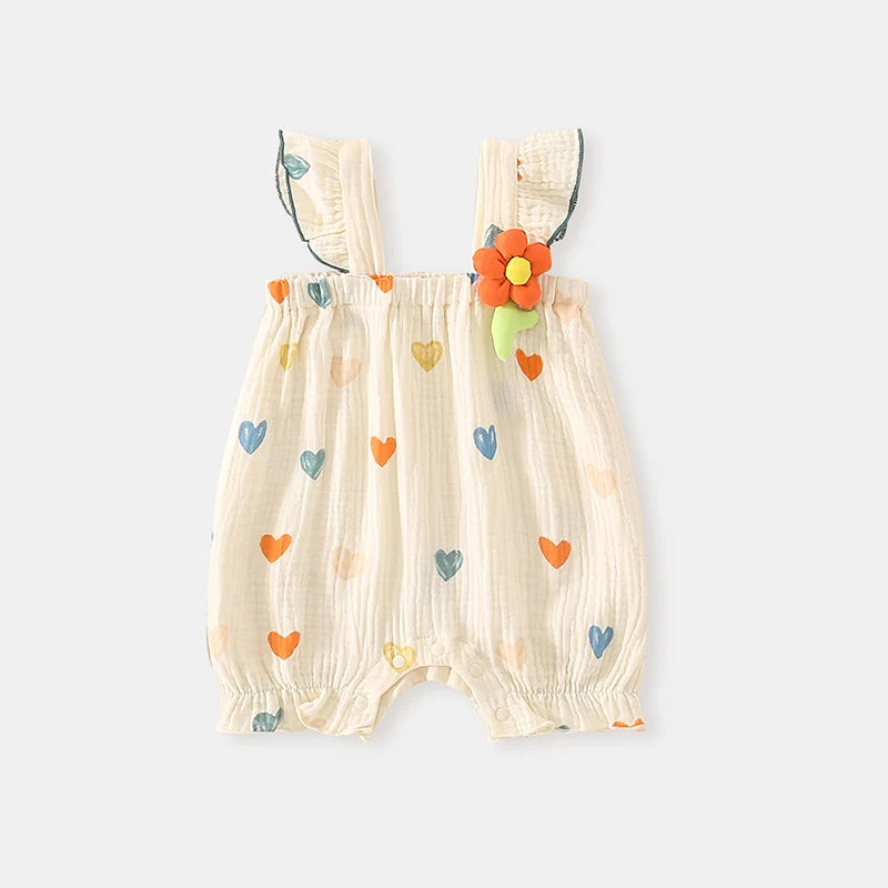 Summer Sweet Sle Baby Girl Rer Print Thin Svel Clothes for Babies Heart Pattern Cler Suit Casual Summer Outfit