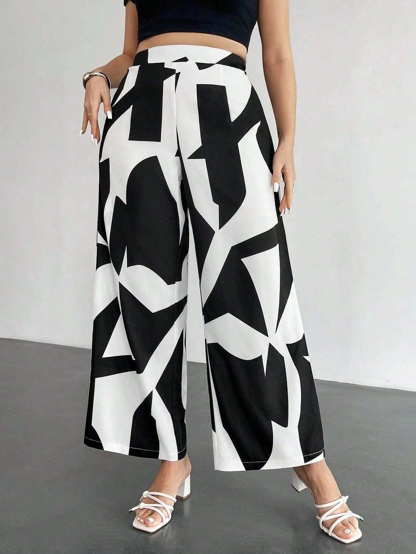 New Pantalones De Las Mujeres Spodnie Beach Geometric Print Vacation Loose Wide Leg Pants Women High Waist Casual Straight Pants