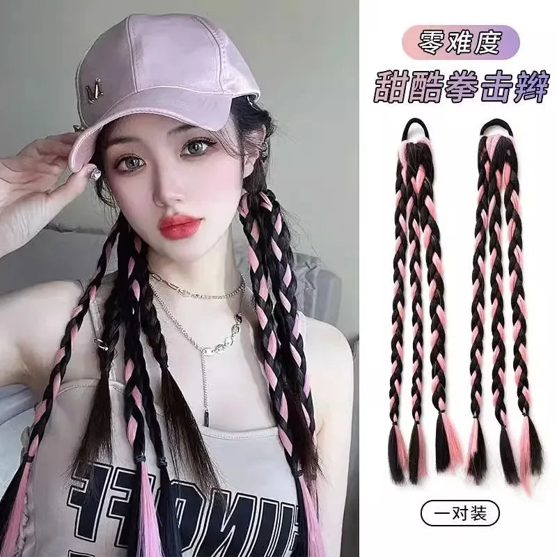 Children's boxing braids, wigs, headband, internet famous hot girls tie their hair, braids, rubber bands, girls' long hair, dirt