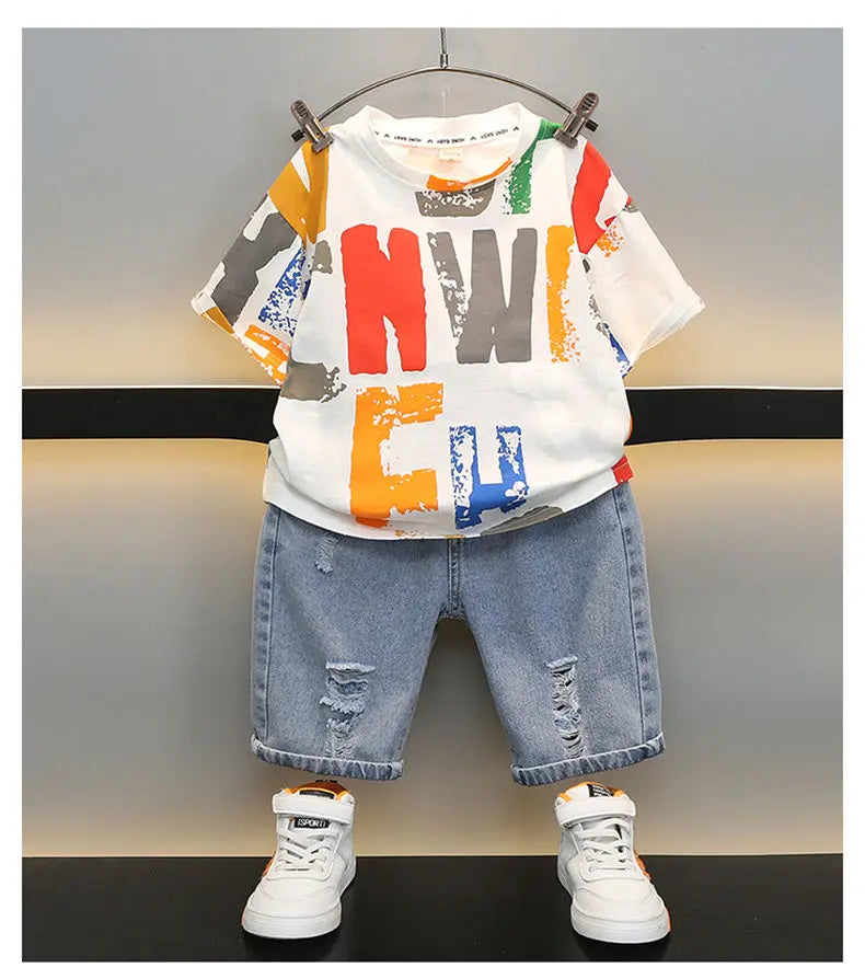 Children Clothing Korean Cotton Short Sleeve Print Shirt+Shorts Set for Toddler Boy Baby Summer Thin Casual Fashion Outfit