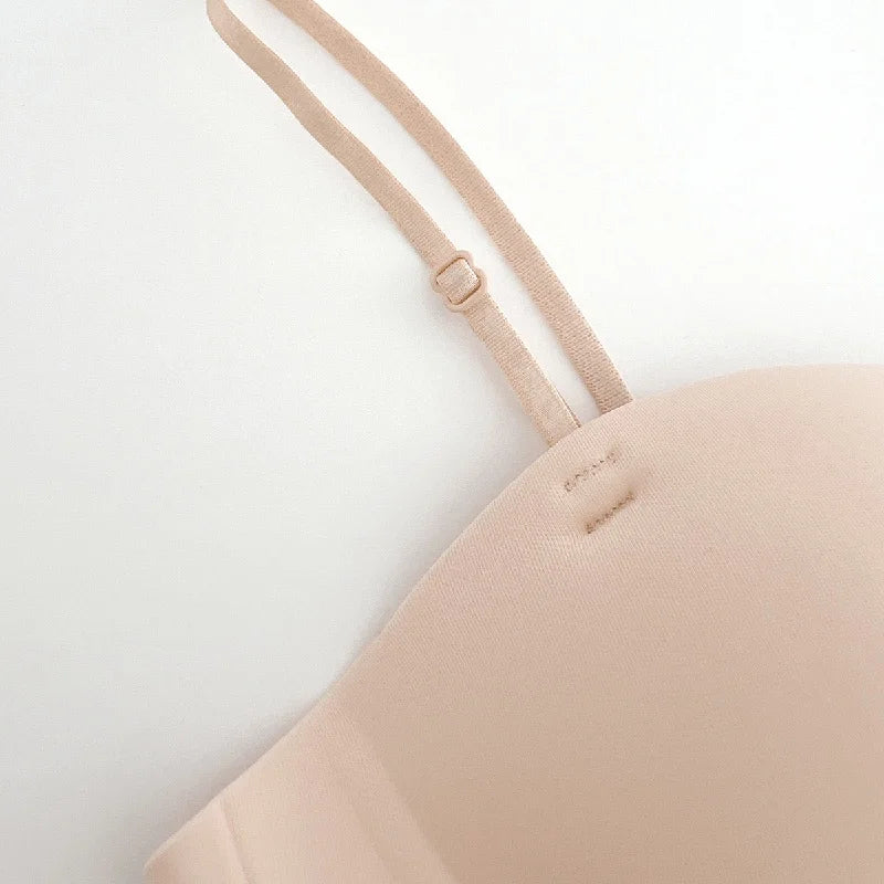 Front Closure Strapless Bras For Women Seamless Push Up Brassiere Thick Soft Underwear Solid Color Adjustable Invisible Lingerie