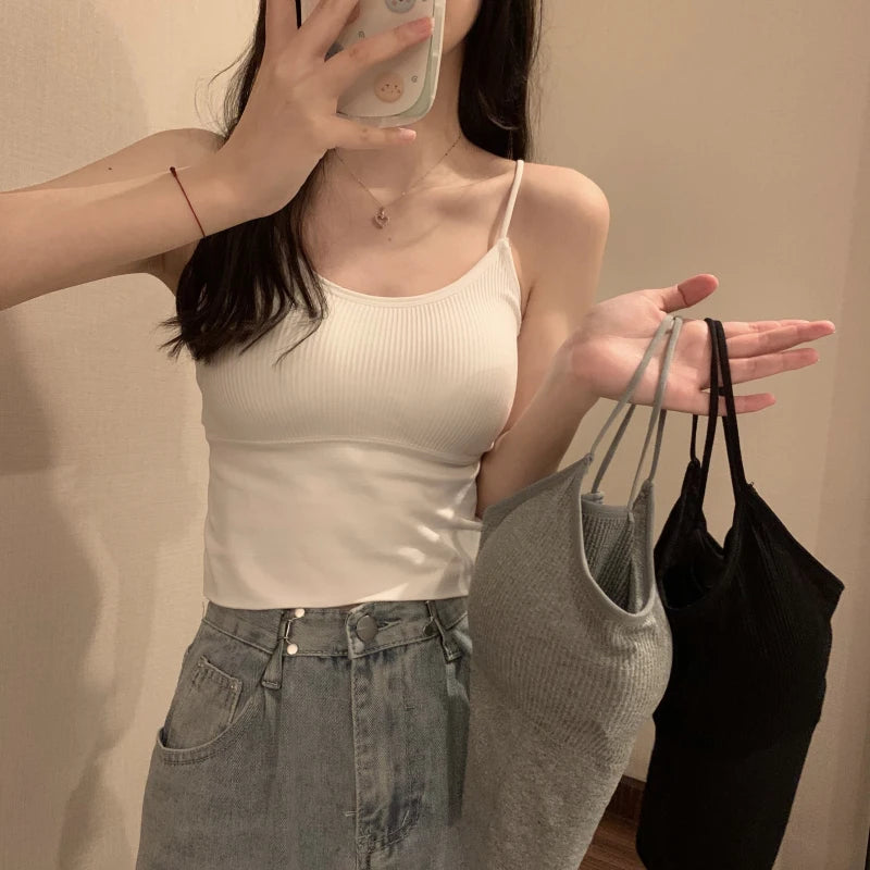 Sexy ort Strap Vest Women's Inner Wear with Chest Pad Autumn Winter ort Sle Bal Trendy Base irt for Young Women