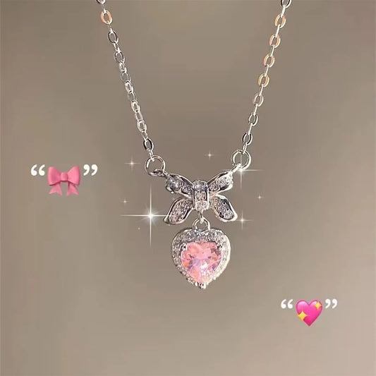 Exquisite Accessories, High-End Heart Bowknot Love Zircon Necklace; Luxury Clavicle Chain for Women Elegant Gift