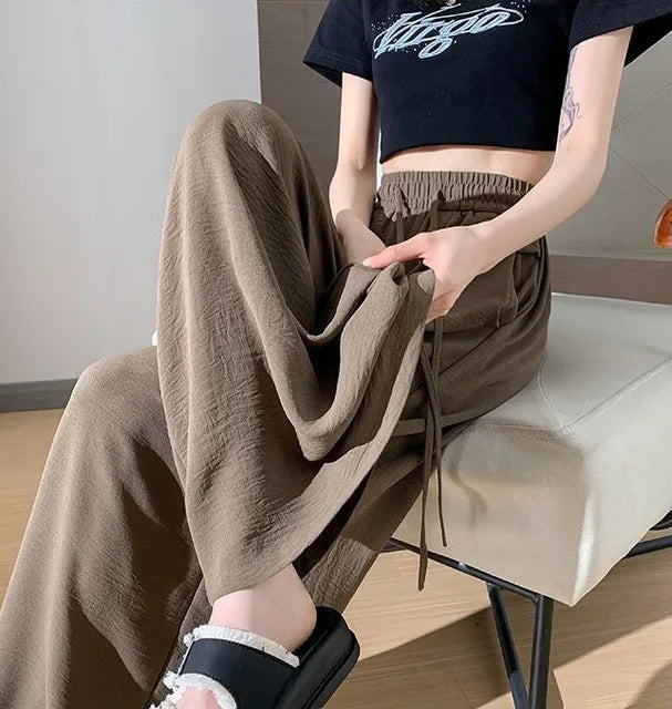Female Trousers High Waist Trends 2025 Y2k Streetwear Chic And Elegant Xxl G Classic Quality Elastic Casual Women's Pants Fluid