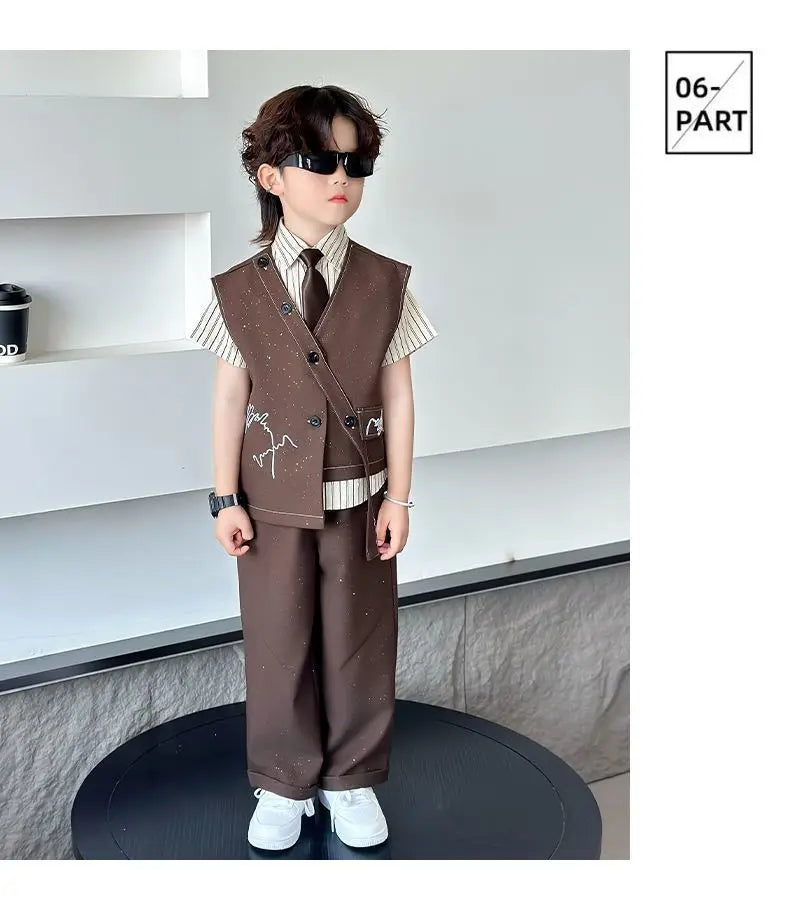 Spring Boy Retro Stripes TShirt+Pants Shorts+Vest Kid Children baby Gentleman Handsome Streetwear Party Clothes
