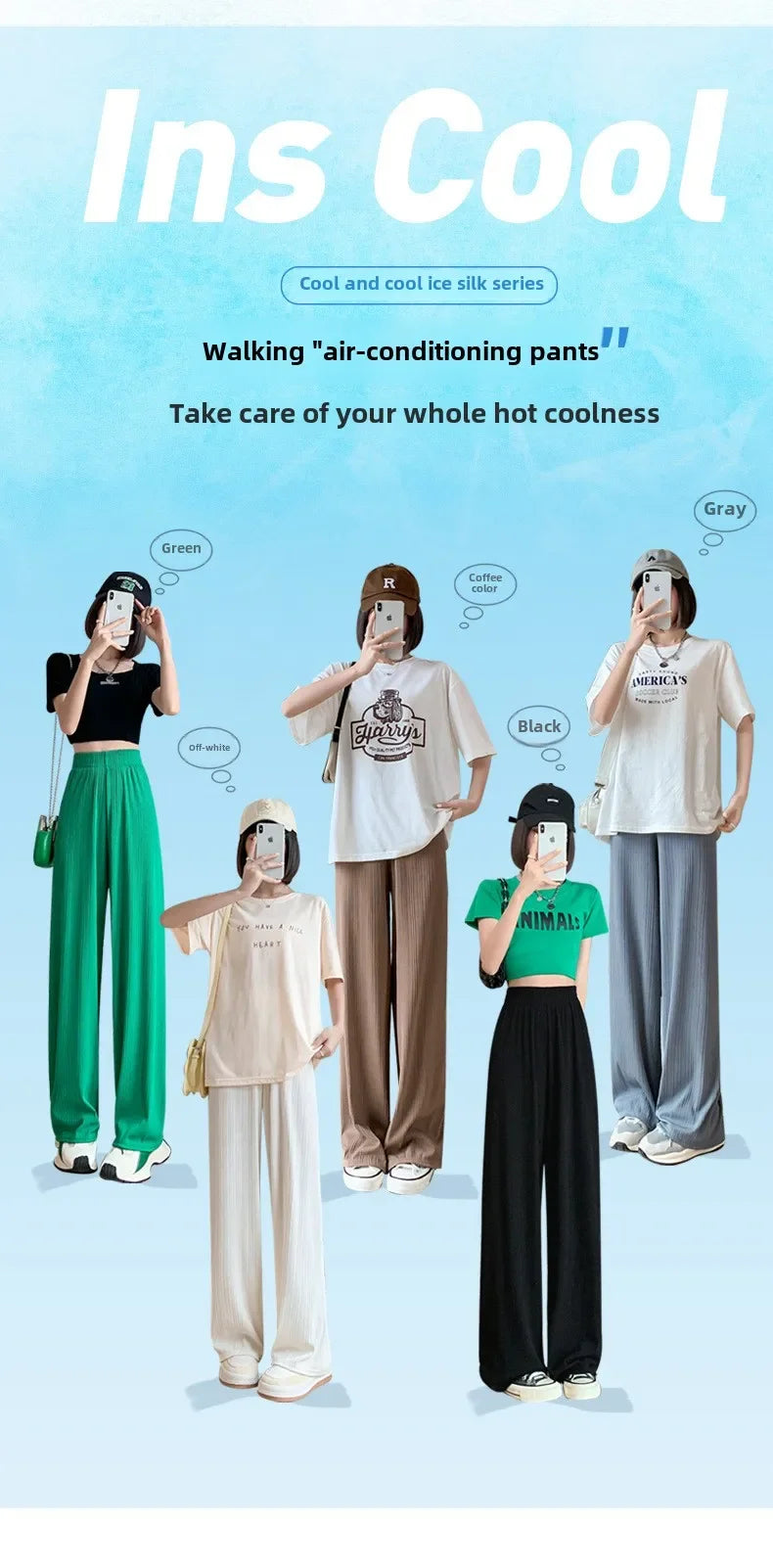 Korea Dongdaemun Ice Silk Wide-leg Pants Women's Thin Slimming Floor Pants White Striped Pants Y2K Fashion Pants Baggy